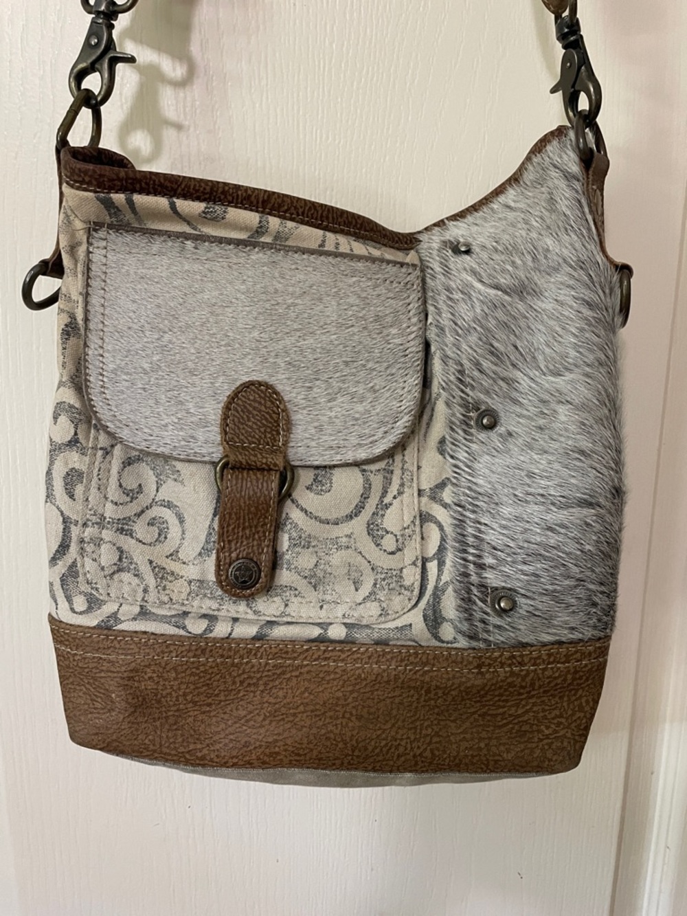 Myra Bag Brown Trim Cream-Lined Pouch